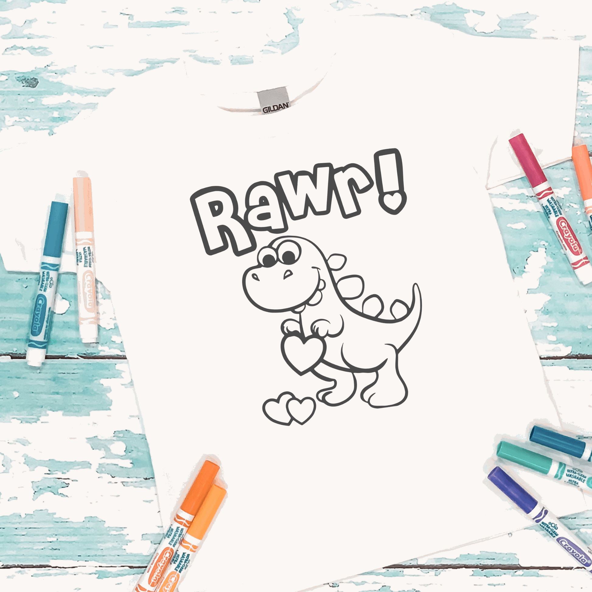Coloring Tee: Dino Rawr